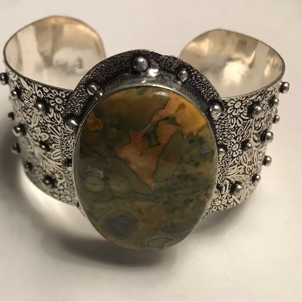 Rhyolite Stamped 925 Sterling Silver Cuff Bracelet